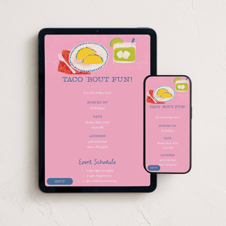 "Tacos and Tequila" - Online Holiday Party Invitations in Rosa by Jenna Holcomb - Mobile + desktop layout