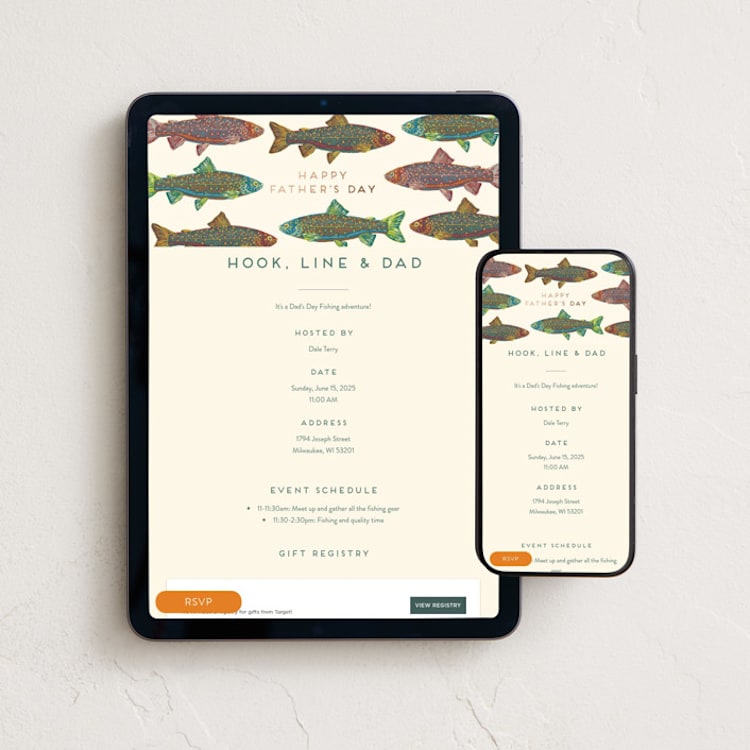 "Fishy" - Online Holiday Party Invitations in River by Snow and Ivy - Mobile + desktop layout
