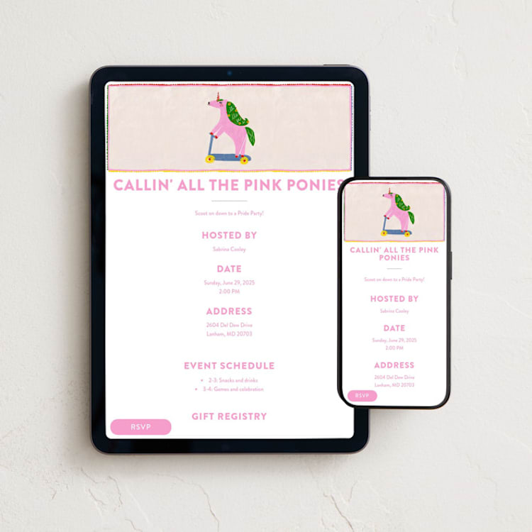 "Rollin Unicorn" - Online Holiday Party Invitations in Cherry Blossom by Kartika Paramita - Mobile + desktop layout