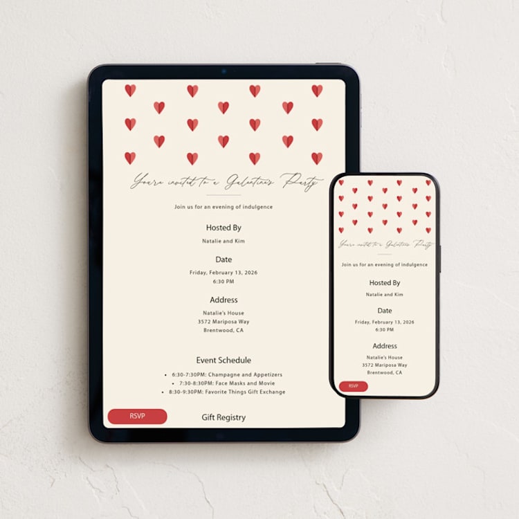 "Heartfelt" - Online Holiday Party Invitations in Strawberry by Tina Faselli - Mobile + desktop layout