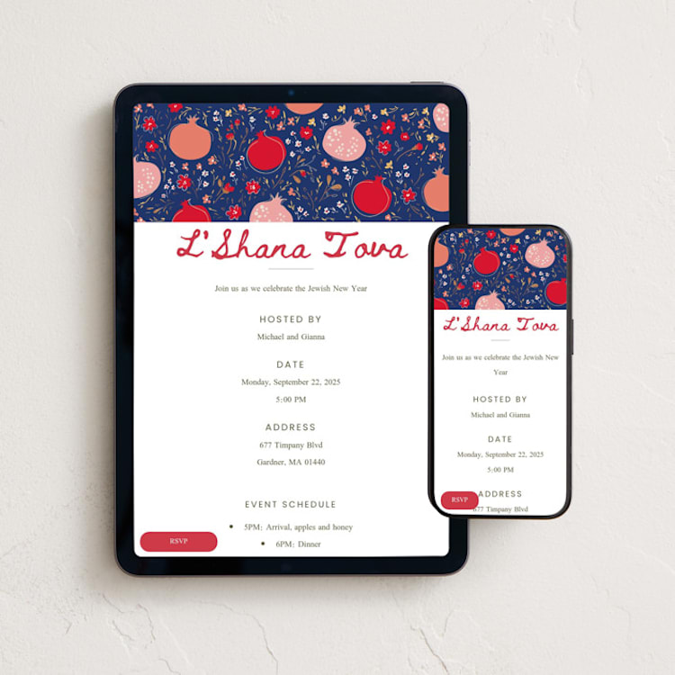 "PomegranateDinnerparty" - Online Holiday Party Invitations in Sea by samovilka - Mobile + desktop layout