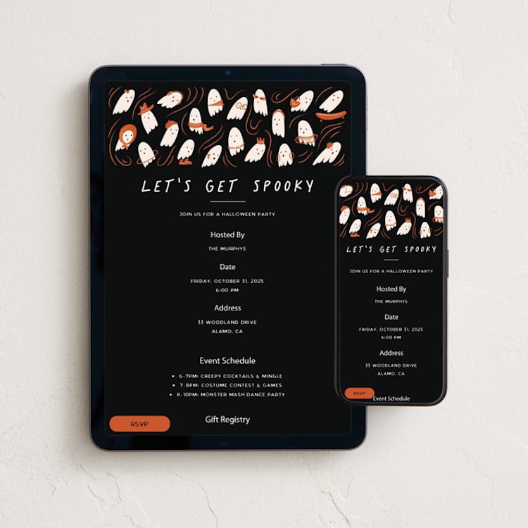 "so spooky" - Online Holiday Party Invitations in Pumpkin by Grae - Mobile + desktop layout
