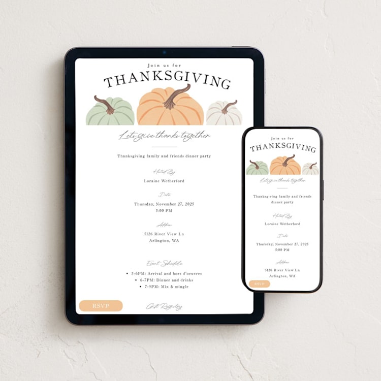 "Thanksgiving Pumpkins" - Online Holiday Party Invitations in Whip Cream by Karidy Walker - Mobile + desktop layout