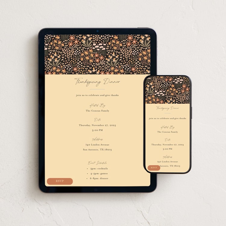 "Fall Flowers" - Online Holiday Party Invitations in Copper by Pippa Shaw - Mobile + desktop layout