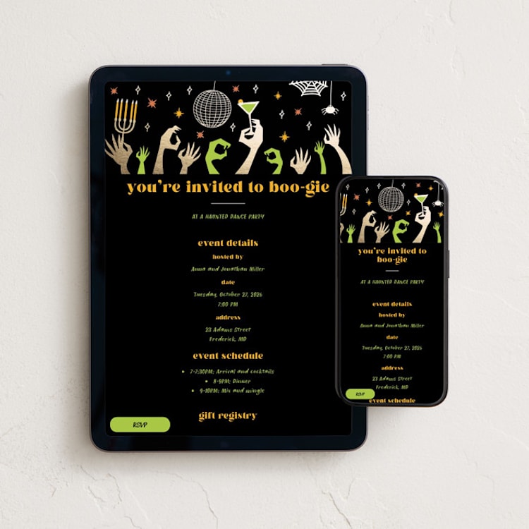 "let's boo-gie" - Online Holiday Party Invitations in Slimy by Stellax Creative - Mobile + desktop layout