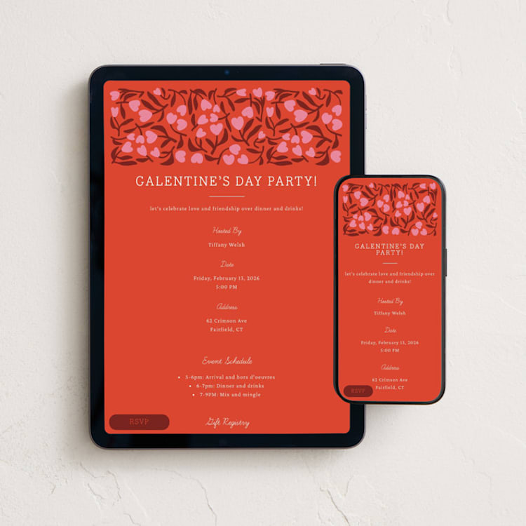 "Heart Flowers" - Online Holiday Party Invitations in Poppy by Sierra Lee - Mobile + desktop layout