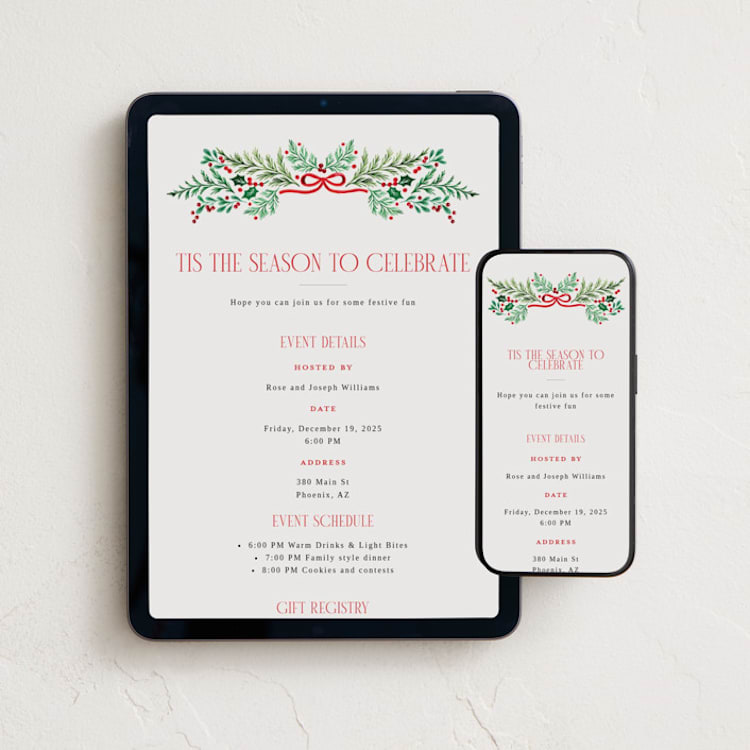 "Holiday Pines" - Online Holiday Party Invitations in Festive by Alethea and Ruth - Mobile + desktop layout