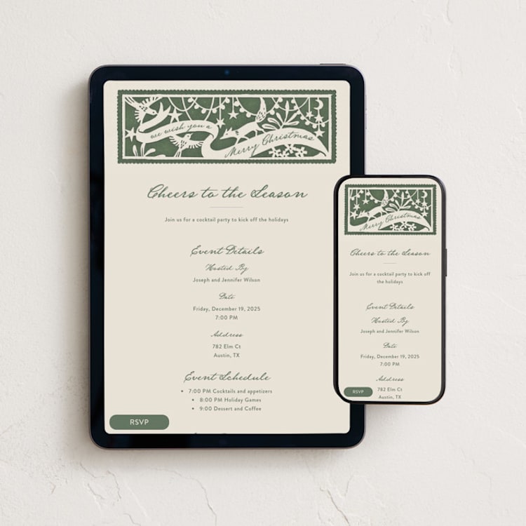 "Woodland Papercut" - Online Holiday Party Invitations in Pine by Leia Matt - Mobile + desktop layout