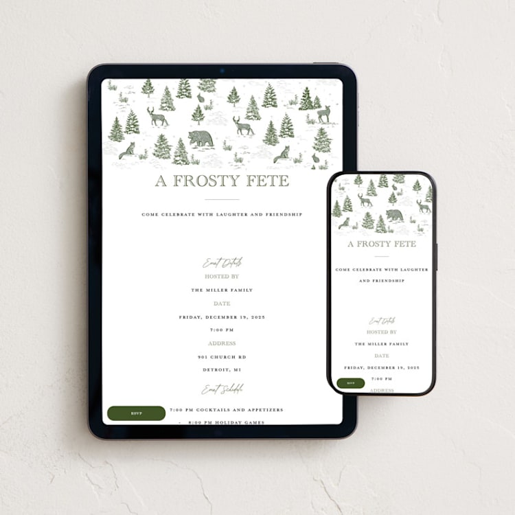 "Forest Animals" - Online Holiday Party Invitations in Pine by Jenna Holcomb - Mobile + desktop layout