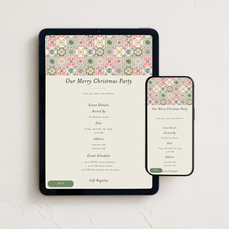 "Tiles" - Online Holiday Party Invitations in Vanilla by Makewells - Mobile + desktop layout