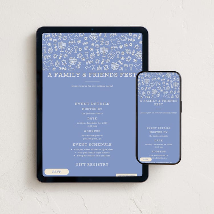 "Warmth Of The Lights" - Online Holiday Party Invitations in Robin Blue by Abbigail Lim - Mobile + desktop layout