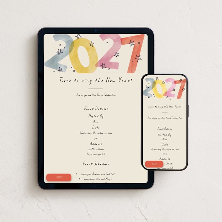"New Year Stars" - Online Holiday Party Invitations in Party by Pixel and Hank - Mobile + desktop layout