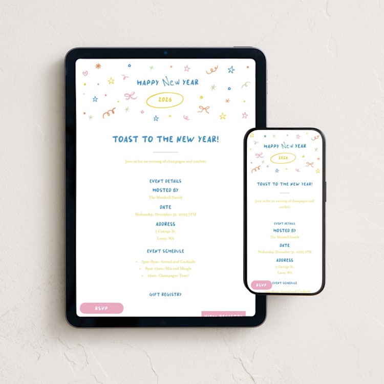 "Playful new year" - Online Holiday Party Invitations in Sunshine by Creo Study - Mobile + desktop layout
