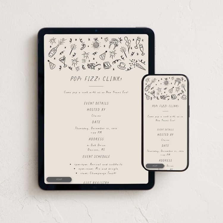 "Doodled Cheer" - Online Holiday Party Invitations in Ink by Jamie Alexander - Mobile + desktop layout
