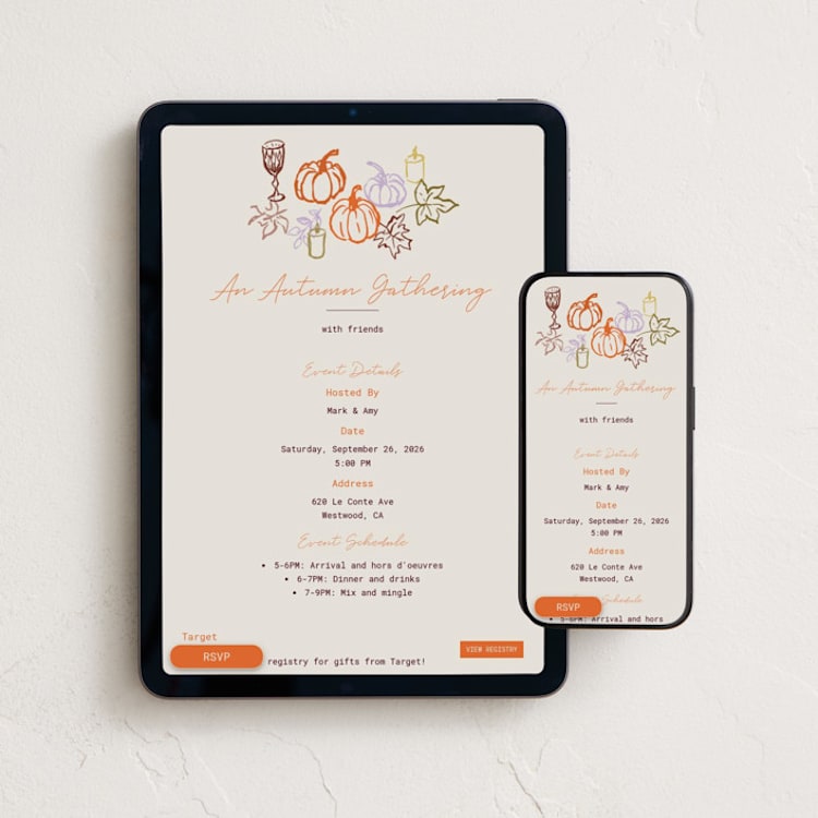 "Autumn Evenings" - Online Holiday Party Invitations in Pumpkin Spice by Cass Loh - Mobile + desktop layout