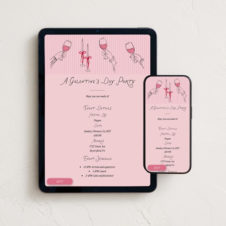"Galentines Cheers" - Online Holiday Party Invitations in Rose by Jenna Holcomb - Mobile + desktop layout