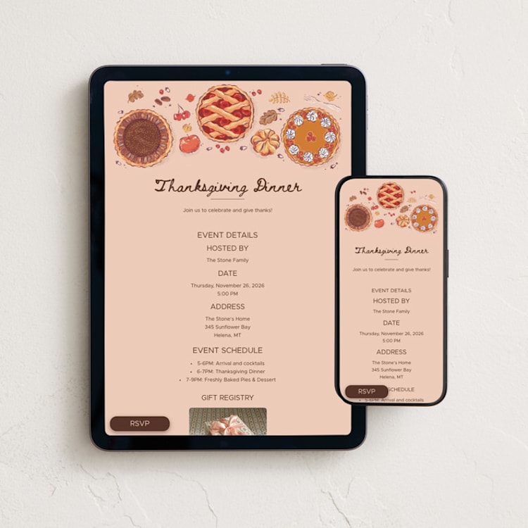 "Thanksgiving pies" - Online Holiday Party Invitations in Peach Mist by Hanna Symonovych - Mobile + desktop layout