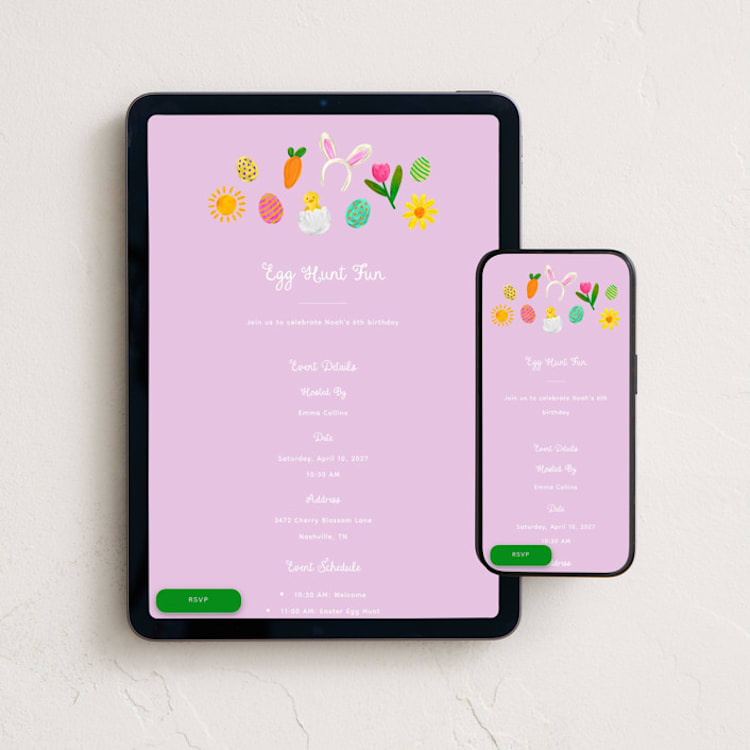 "Egg Hunt Fun" - Online Holiday Party Invitations in Lilac by Paola Benenati - Mobile + desktop layout