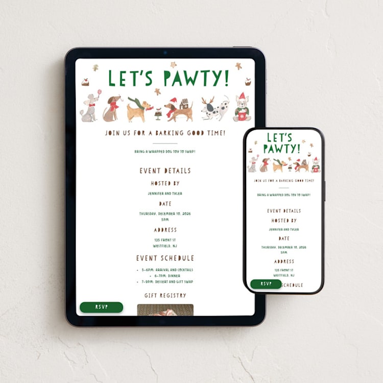 "Lets Pawty" - Online Holiday Party Invitations in Sky by Teju Reval - Mobile + desktop layout