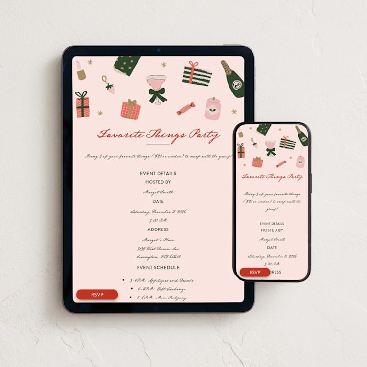 "A Few of My Favorite Things" - Online Holiday Party Invitations in Candy by Stephanie Heinrich Godbout - Mobile + desktop layout