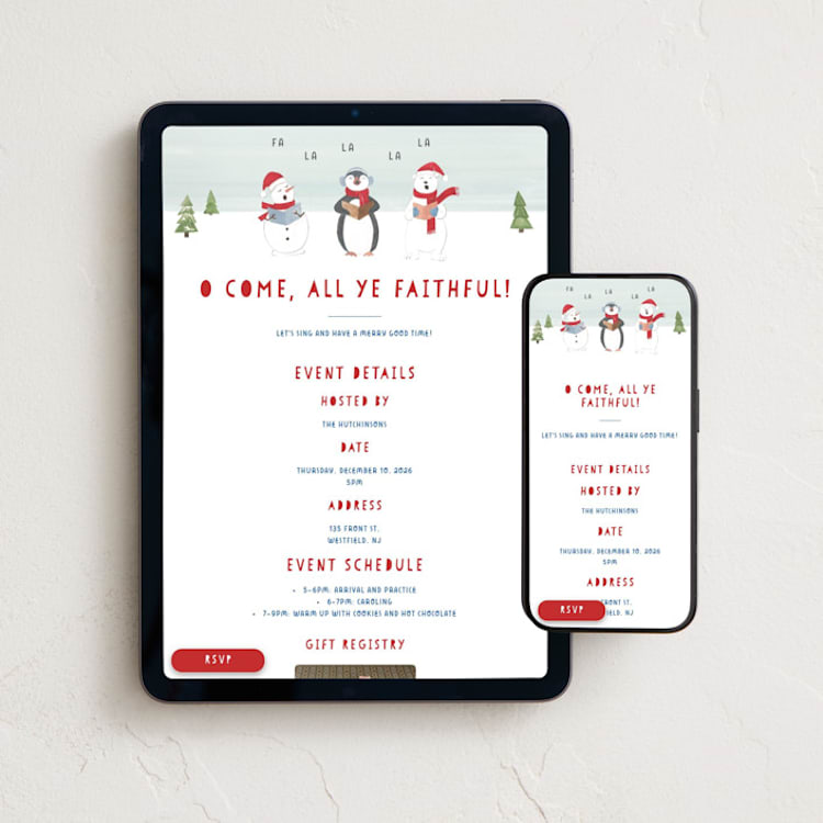 "Caroling Friends" - Online Holiday Party Invitations in Sky by Teju Reval - Mobile + desktop layout