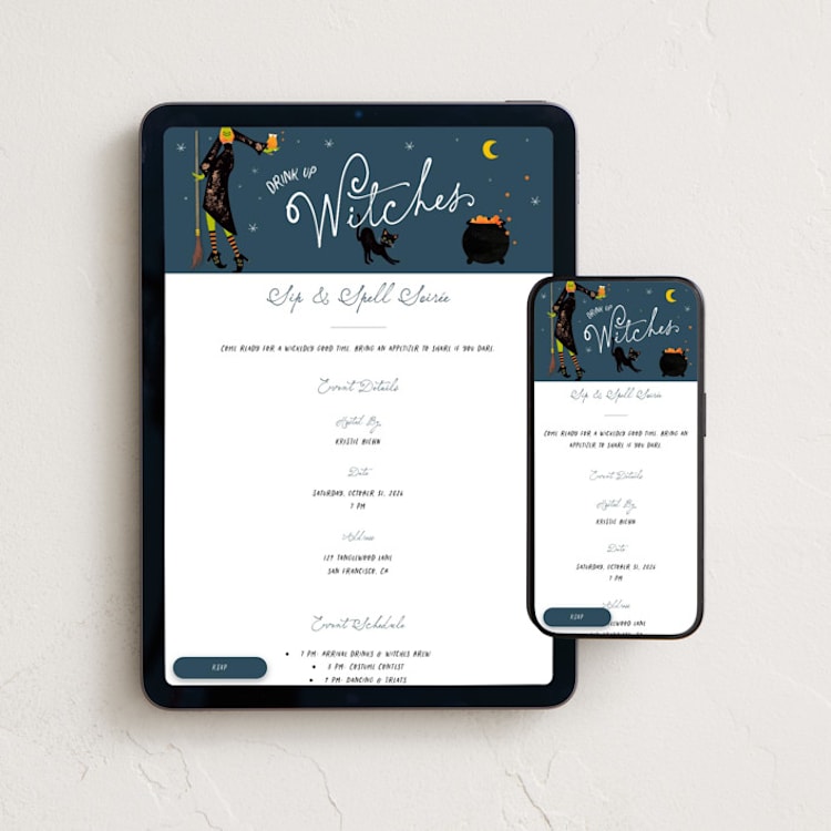 "Sip & Spell Soirée" - Online Holiday Party Invitations in Midnight by Pinky Diamond Studio - Mobile + desktop layout