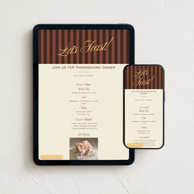 "Autumn Stripes" - Online Holiday Party Invitations in Apple Cider by Ekko Studio - Mobile + desktop layout