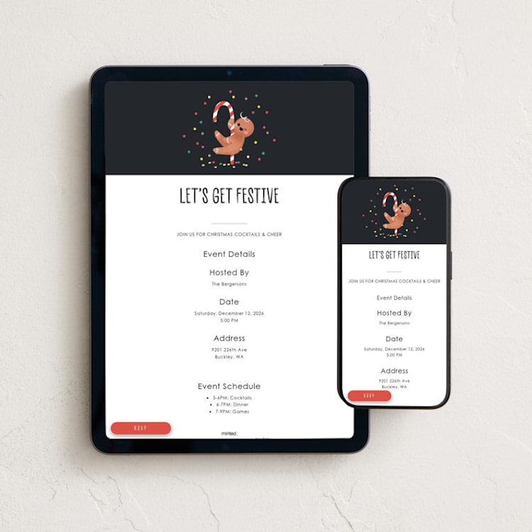 "Spicy" - Online Holiday Party Invitations in Gumdrops by Itsy Belle Studio - Mobile + desktop layout