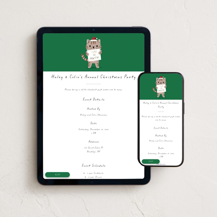 "Purrfect" - Online Holiday Party Invitations in Tabi by mo kelley - Mobile + desktop layout