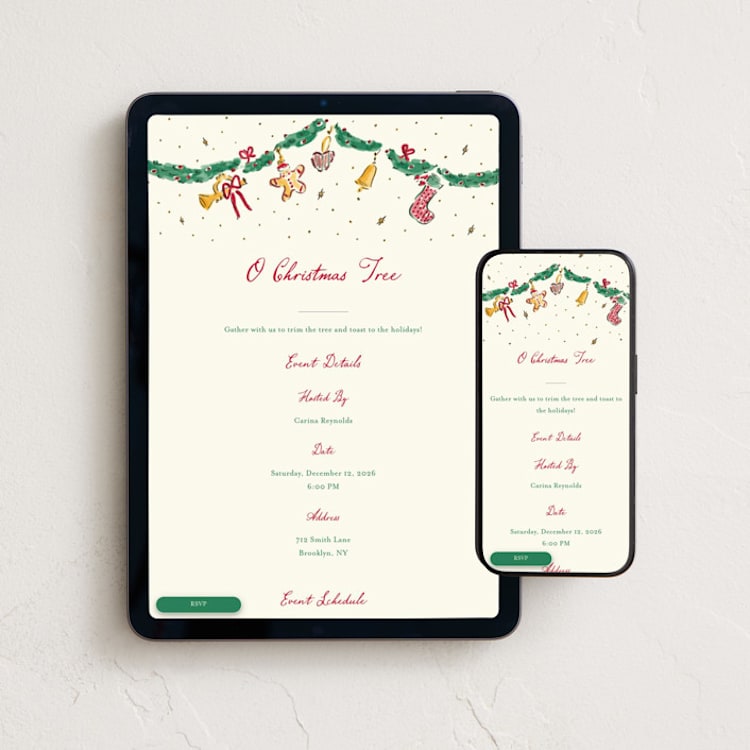 "Oh Christmas Tree" - Online Holiday Party Invitations in Cookie Dough by Sarah Rosenthal - Mobile + desktop layout