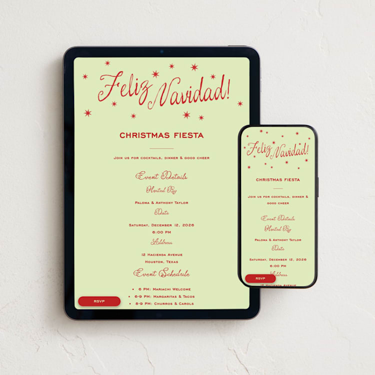 "Espacio" - Online Holiday Party Invitations in Agave by Megan Davis - Mobile + desktop layout