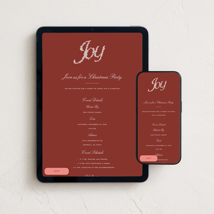 "Coziest Christmas" - Online Holiday Party Invitations in Poinsettia by Kelly Watkins - Mobile + desktop layout