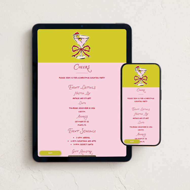 "Tini" - Online Holiday Party Invitations in Chartreuse by Claudia Orengo - Mobile + desktop layout