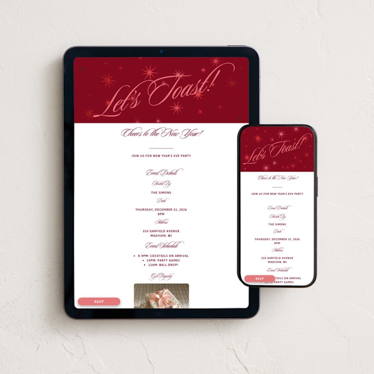 "Long hand" - Online Holiday Party Invitations in Cherry by Inkblot Design - Mobile + desktop layout