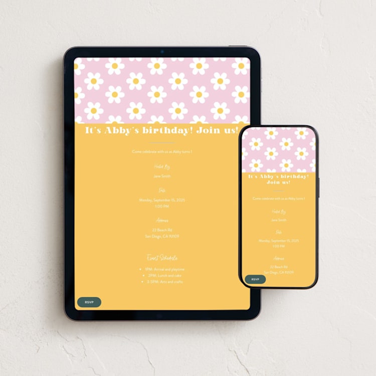"Daisys" - Online Kids Birthday Invitations in Daisy by Little Print Design - Mobile + desktop layout