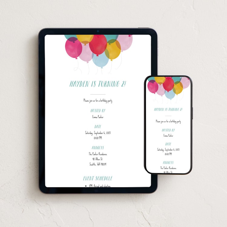 "Birthday Balloons" - Online Kids Birthday Invitations in Teal by Hooray Creative - Mobile + desktop layout