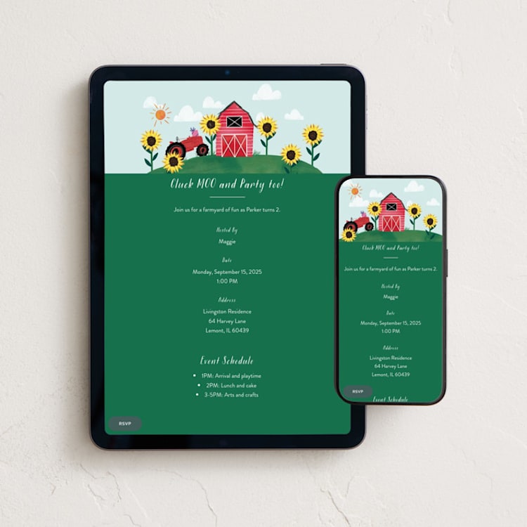 "Barnyard Birthday" - Online Kids Birthday Invitations in Garden by Jackie Crawford - Mobile + desktop layout