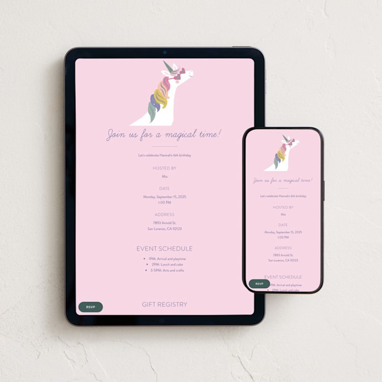 "fabulous unicorn" - Online Kids Birthday Invitations in Lavender by Karidy Walker - Mobile + desktop layout