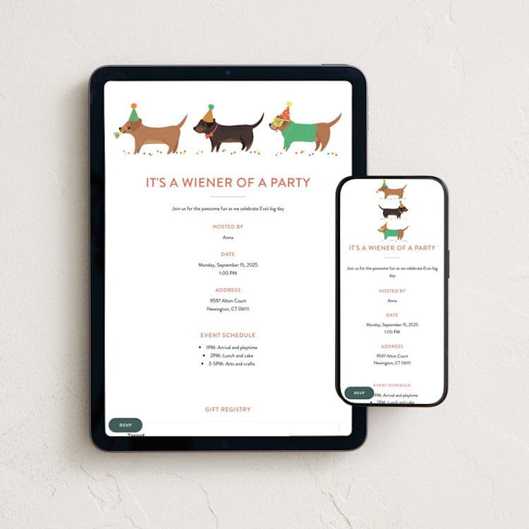 "Real Wiener" - Online Kids Birthday Invitations in Bark by Itsy Belle Studio - Mobile + desktop layout
