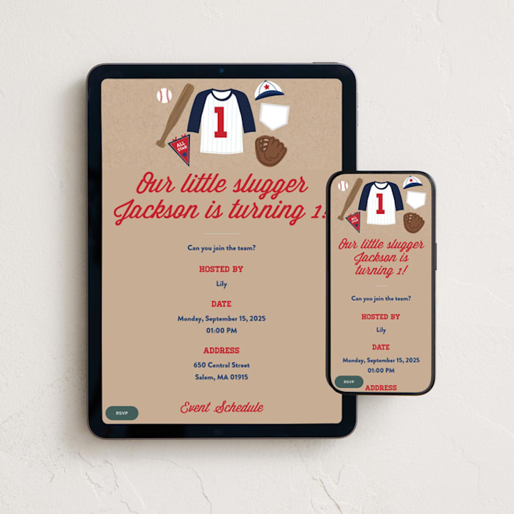 "Little Slugger" - Online Kids Birthday Invitations in Patriotic by One Swell Studio - Mobile + desktop layout