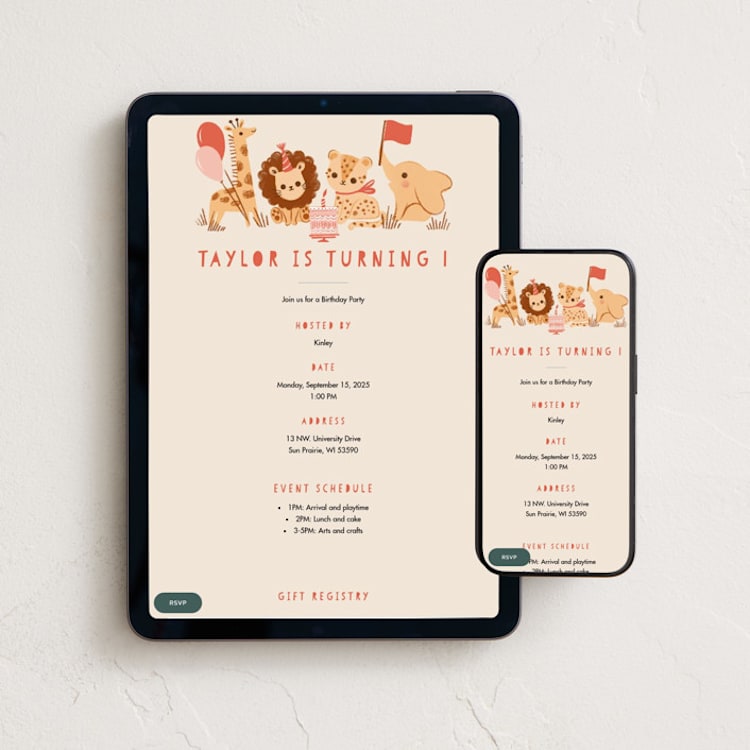 "It's a party" - Online Kids Birthday Invitations in Poppy by Vivian Yiwing - Mobile + desktop layout