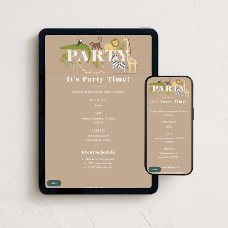 "safari party animals" - Online Kids Birthday Invitations in Linen by Karidy Walker - Mobile + desktop layout