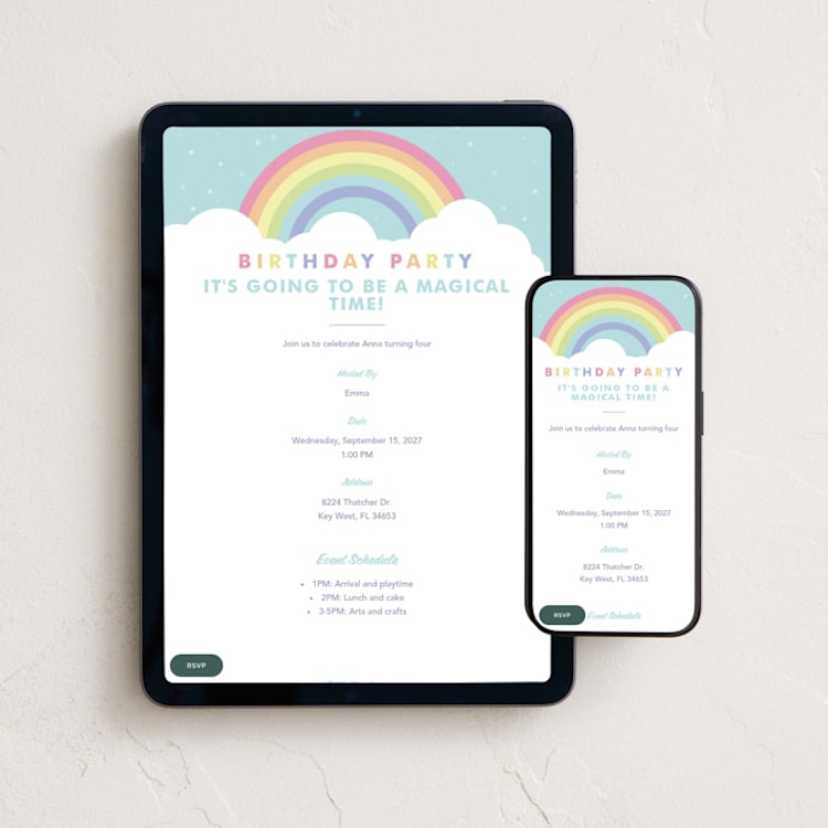 "Pastel Rainbow Sparkles" - Online Kids Birthday Invitations in Mint by Maria Alou - Mobile + desktop layout