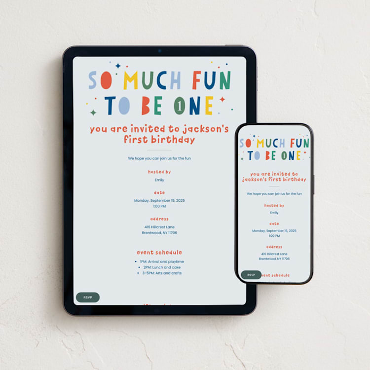 "One is So Fun" - Online Kids Birthday Invitations in Dino by Ashlee Townsend - Mobile + desktop layout