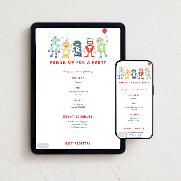"robots" - Online Kids Birthday Invitations in Confetti by peetie design - Mobile + desktop layout