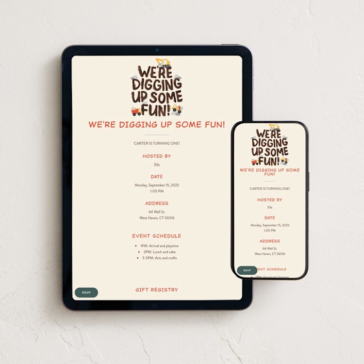 "Digging" - Online Kids Birthday Invitations in Dirt by Megan Cash - Mobile + desktop layout