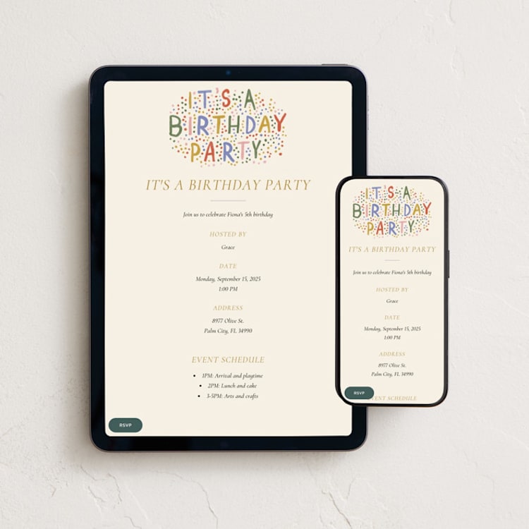 "Sprinkle Dots" - Online Kids Birthday Invitations in Brights by Inkblot Design - Mobile + desktop layout