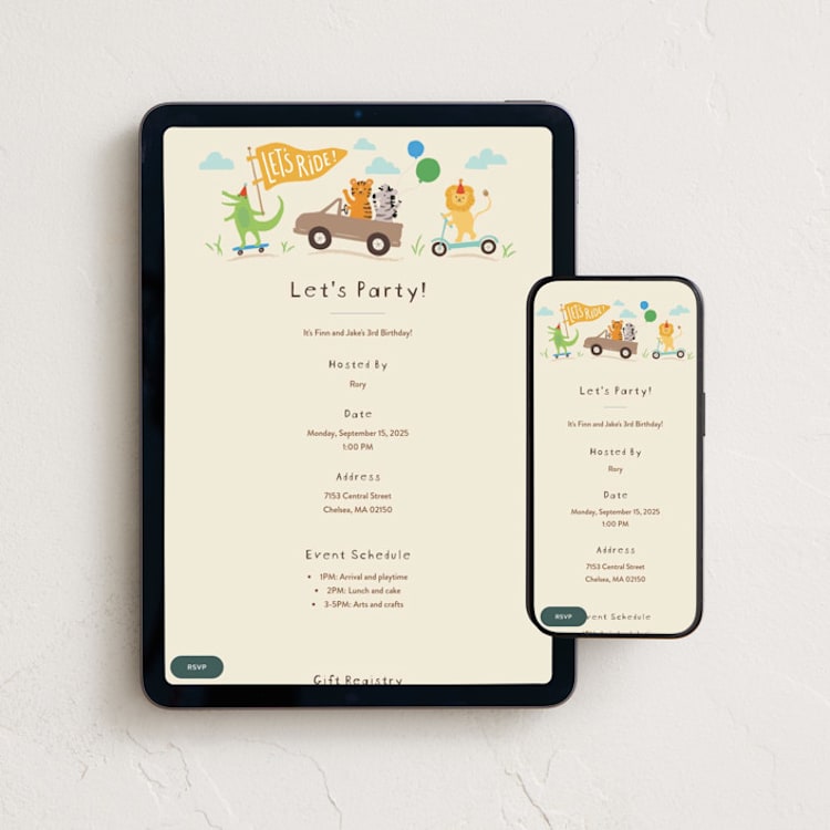 "Let's ride" - Online Kids Birthday Invitations in Crepe by Jennifer Wick - Mobile + desktop layout