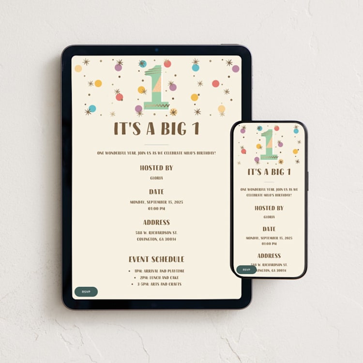 "Mod One" - Online Kids Birthday Invitations in Champagne by Oma N. Ramkhelawan - Mobile + desktop layout