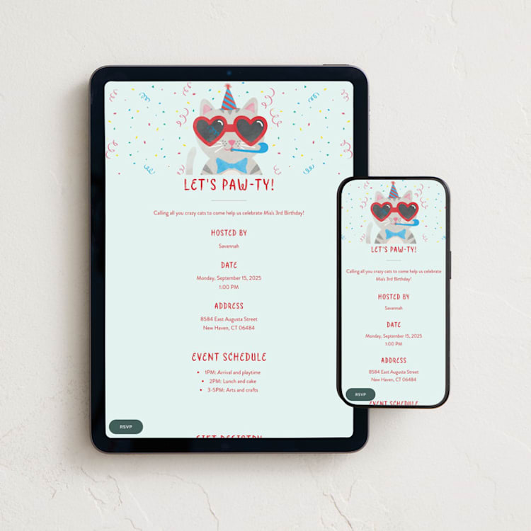 "Coolest Cat" - Online Kids Birthday Invitations in Sky by Shirley Lin Schneider - Mobile + desktop layout